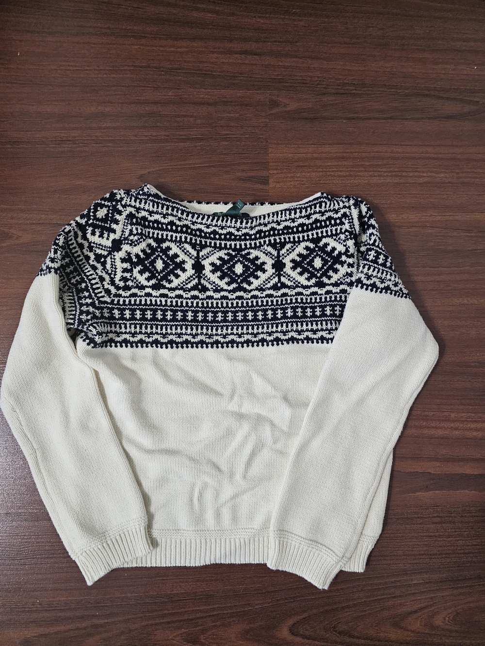 Ralph Lauren Cream Sweater with Navy Fair Isle Yoke